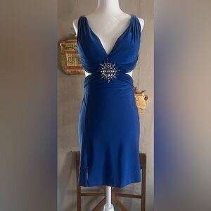 Cache Blue Embellished Ruched Halter Gown